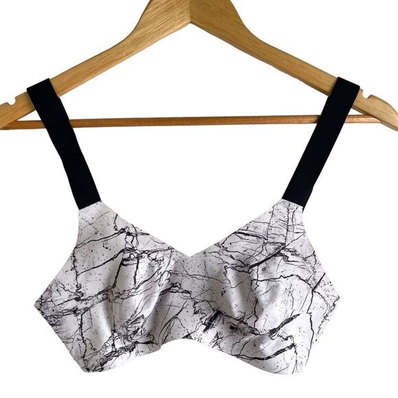 Knix Black and White Marble Print Adjustable Strap Unpadded Sports Bra - Picture 1 of 4